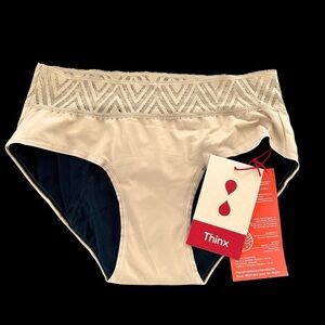 NWT Thinx size XS Beige Lace Trim Hiphugger Period Panties‎ Moderate Absorbency